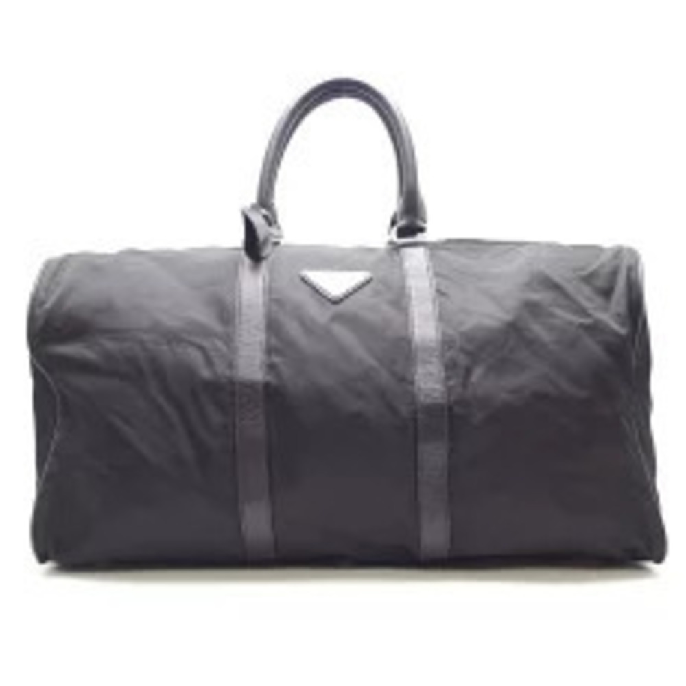 Prada Tessuto Duffle Bag black iconic enamel triangle logo front